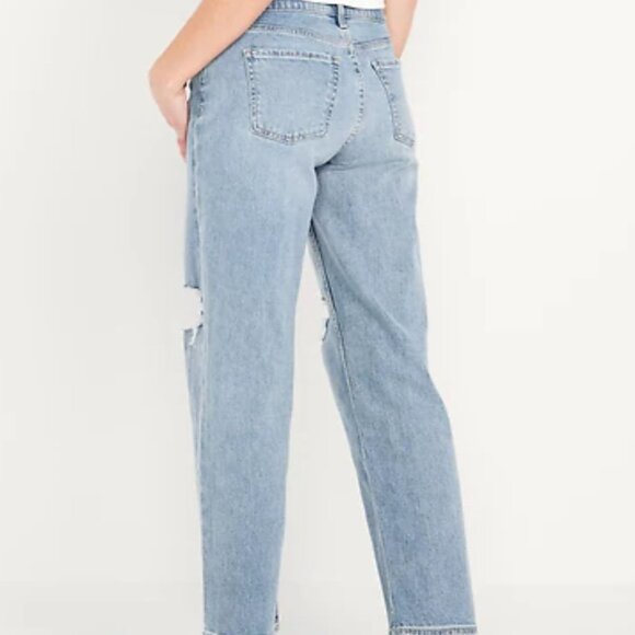 Old Navy NEW Jeans Mid Rise Boyfriend Loose Blue Distressed Sz 6 Western Cowgirl - Picture 2 of 12